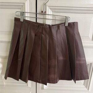 naked wardrobe Brown Pleated Faux-Leather Mini Skirt
